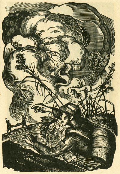 Camarada, todos juntos, cena de guerra de Liu Lun. Gravura em madeira, em "Woodcuts of war-time China 1937-1945", Xangai de School Chinese