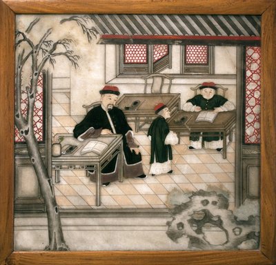 Placa de mármore decorativa representando letras em seu gabinete. Mármore pintado, Dinastia Qing (1644-1911), arte chinesa. Musee d