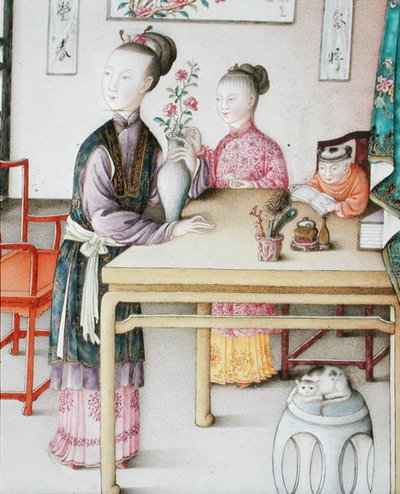 Detalhe do painel imperial de Cantão, período Qianlong de School Chinese