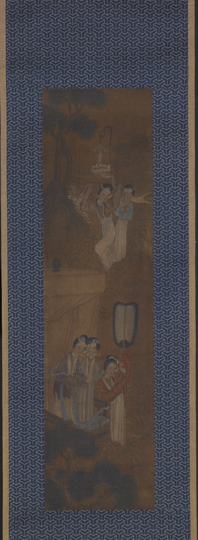 Cinco mulheres numa procissão (tinta e cor sobre seda) de School Chinese