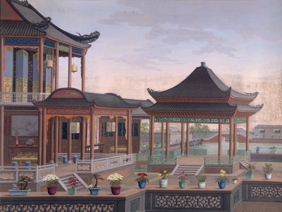 Casa de um funcionário chinês, c.1800-05 (aguarela opaca sobre papel) de School Chinese