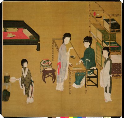 Cena interior, finais do século XVIII ou XIX (tinta preta chinesa e pigmentos fortemente aplicados sobre seda) de School Chinese