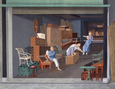 Construção de armários europeus, c.1825 (guache sobre papel) de School Chinese