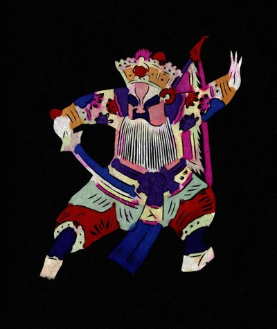 Personagem masculino da Ópera de Pekin. Corte de papel pintado ou "Jian Zhi", arte popular chinesa, Pekin. de School Chinese