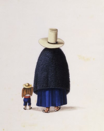 Mãe e filho, c.1860 (aquarela sobre papel de arroz) de School Chinese
