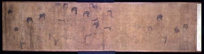 Palace Ladies at Leisure Handscroll, detalhe de senhoras fazendo música, depois de um original de Wen-chu Chou (fl.970) período Southern Sung, c.1140 (tinta e pigmento sobre seda) (ver também 114251) de School Chinese