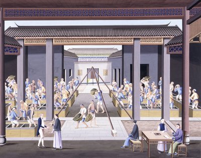 Pounding the Tea, c.1800 (desenhos a guache em papel pesado nativo) de School Chinese