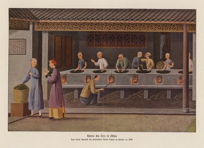 Assar chá na China (litografia a cores) de School Chinese