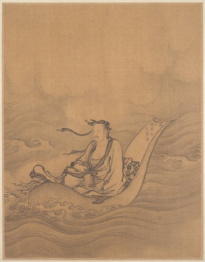 Sage Floating on Lotus Leaf (folha de álbum; tinta sobre seda) de School Chinese