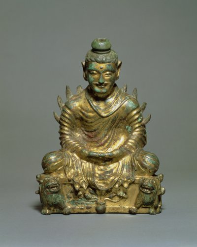Buda sentado com ombros em chamas, período das seis dinastias chinesas, dinastia Wei do norte, século 3 a 5 (bronze dourado) de School Chinese