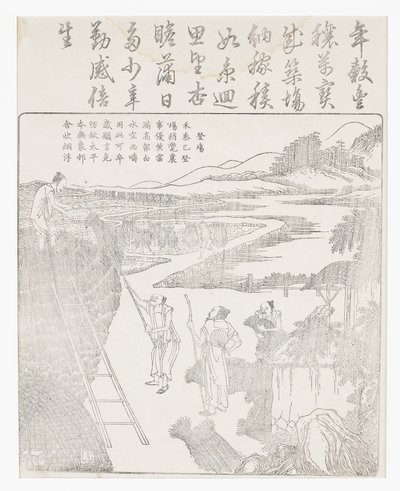 Empilhando o arroz depois de secar em cavalos de madeira de School Chinese