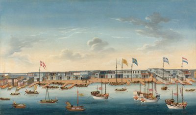 The Hongs at Canton, c.1780 (óleo sobre tela) de School Chinese