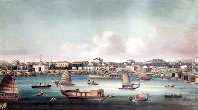O porto de Cantão (China) por volta de meados do século XIX. Pintura chinesa anónima. de School Chinese