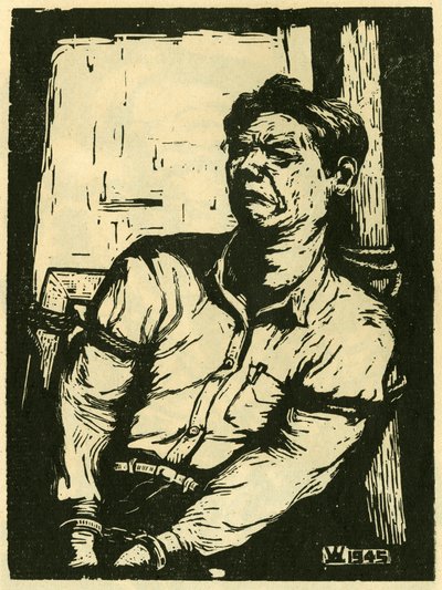 O prisioneiro de guerra de Wang Shu-i. Gravura em madeira, em "Woodcuts of war-time China 1937-1945", Xangai de School Chinese