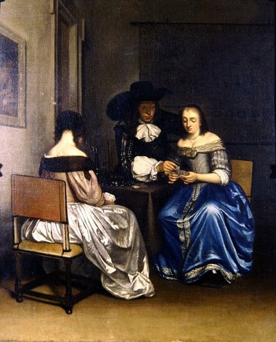 Cena Interior com Jogadores de Cartas (óleo sobre tela) de School Dutch