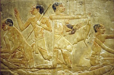 Antigo Egipto, Escultura mural/pintura, Mastaba/Túmulo de Idout, Sakkara/Saqqara, Aprisionamento de aves no pântano, 6ª Dinastia (foto) de School Egyptian