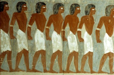 Antigo Egito, Pintura mural, Cativos amarrados, Pintura incompleta, Túmulo de Horemheb de School Egyptian