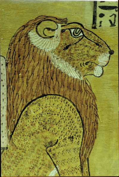 Antigo Egito, Pintura mural, Túmulo de Inherkhau, Tebas, Um dos dois Leões, guardiães de hoje e de amanhã, 20ª dinastia (foto) de School Egyptian
