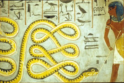 Egito antigo, Pintura mural, Túmulo de Ramsés I, Vale dos Reis, Ramsés I matando a serpente Deus do submundo de School Egyptian