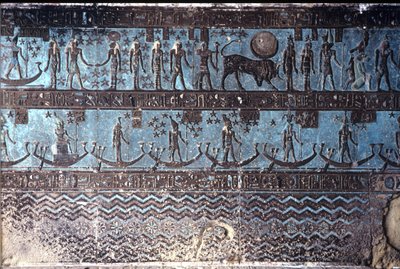 Egipto antigo, Pintura mural/Escultura, Símbolos astrológicos do teto do salão hipostilo exterior, Templo de Hathor, Dendera (foto) de School Egyptian