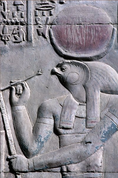 Egipto antigo, Pintura/gravura mural, Hórus escreve num rolo de papiro, Templo de Sebek e Hórus, Kom Ombo (foto) de School Egyptian