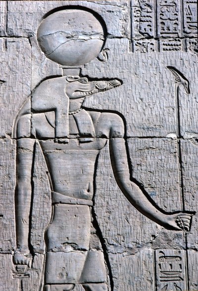 Antigo Egipto, Pintura/gravura mural, Sebek com um ankh de School Egyptian