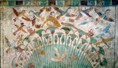 Antigo Egipto: animais numa cavilha de papiro, fragmento de calcário do túmulo de Neferhotep, cerca de 1400 AC 18ª dinastia, Dimensão 43x74 cm Paris, Museu do Louvre - Antiguidade egípcia: animais numa cavilha de papiro, fragmento de calcário do túmulo de  de School Egyptian
