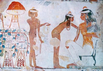 Pintura tumular egípcia representando os preparativos para o festival de School Egyptian