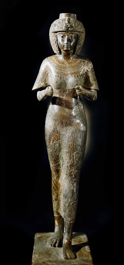 Antiquite egípcia: estátua de bronze da rainha Karomama, esposa do faraó Takelot II. 21ª dinastia. Paris, Museu do Louvre de School Egyptian