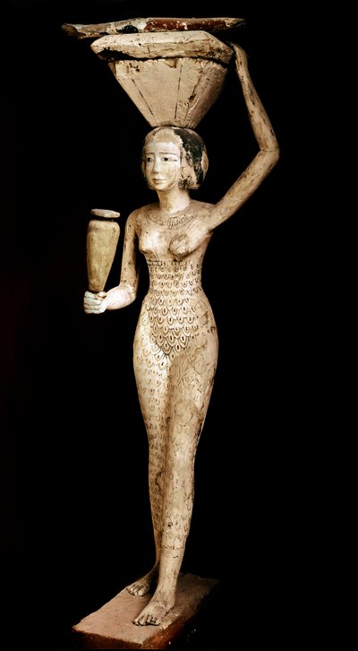 Antiguidade egípcia: talha de madeira como portadora de oferendas. Império Médio de School Egyptian