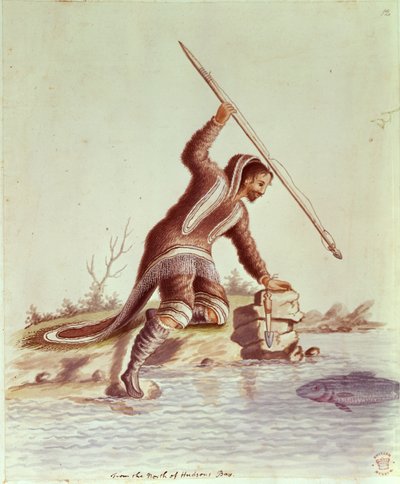 Adicionar 5253 fol.12 Peixe Inuit spearing (cor litho) de School English