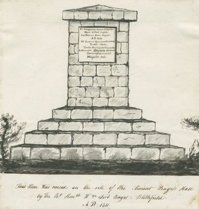 Blithfield - Memorial no local do Ancient Bagots Hall: desenho em sépia, sd [19º séc.] (Desenho) de School English