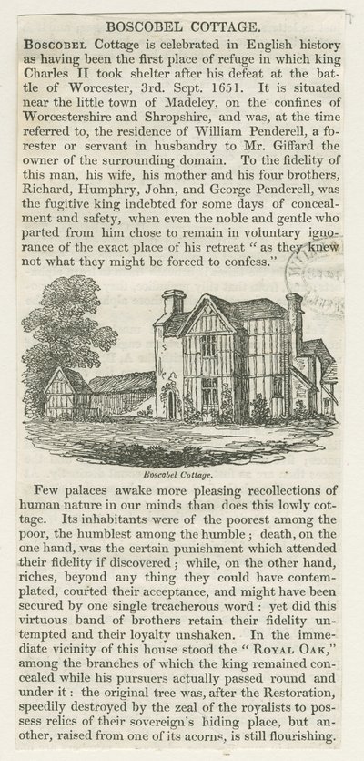 Boscobel House: xilogravura, nd [c 1830] (imprimir) de School English