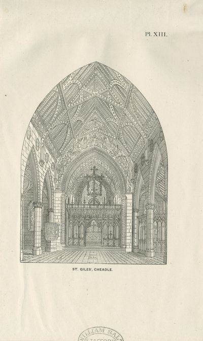 Cheadle - Igreja de São Giles: gravura em madeira, nd [19 cêntimos] (estampado) de School English