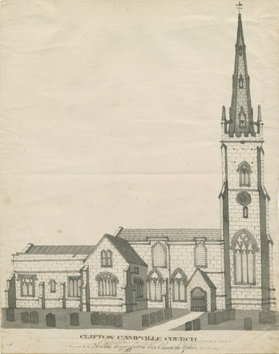 Igreja Clifton Campville: desenho a caneta e sépia, sd [ Séc. XIX] (desenho) de School English
