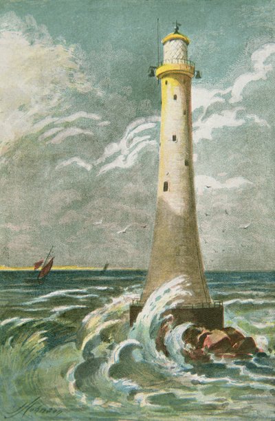 Farol de Eddystone ao largo de Plymouth (cor litho) de School English