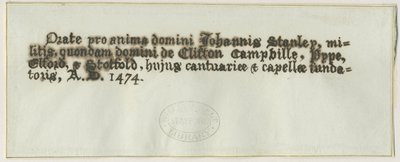 Igreja Elford - Túmulo de Sir John Stanley: desenho com caneta e tinta, nd [?19 cent] (desenho) de School English