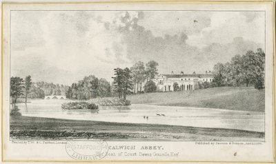Ellastone - Abadia de Calwich: litografia, nd [c.1839] (imprimir) de School English