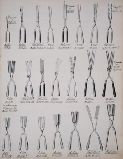 Pinças de encaracolar, de um catálogo comercial de produtos e acessórios domésticos, c.1890-1910 (cor litho) de School English