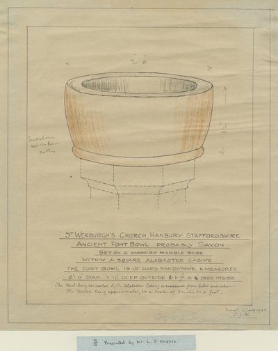 Igreja de Hanbury - Ancient Font Bowl: tracing, nd [1933] (desenho) de School English