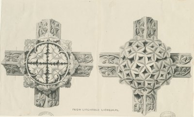 Interior da Catedral de Lichfield - Folha Esculpida: litografia, nd [?19 cent] (estampado) de School English
