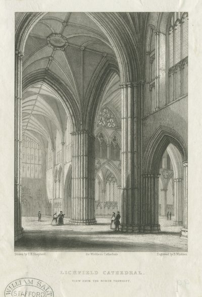 Interior da Catedral de Lichfield - Travessia do Transepto Norte: gravura, nd [meados do século XIX] (estampado) de School English