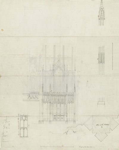 Interior da Catedral de Lichfield - Retábulos ao Altar: desenho a pena, sd [c 1780] (desenho) de School English