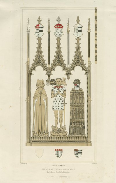 Interior da Igreja de Okeover - Monumento a Humphrey Oker: gravura, nd [c 1846] (imprimir) de School English