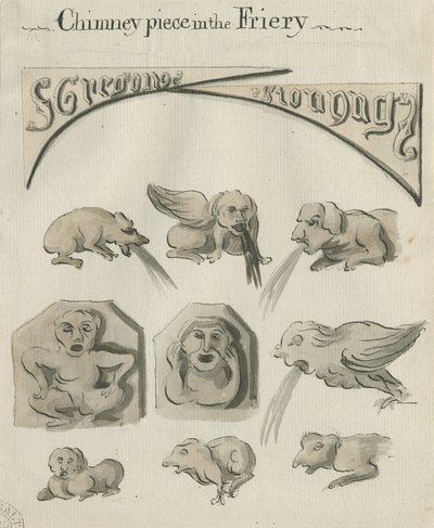 Lichfield - Peça de Chaminé no Convento: caneta e desenho de lavagem, nd [?late 18 cent] (desenho) de School English
