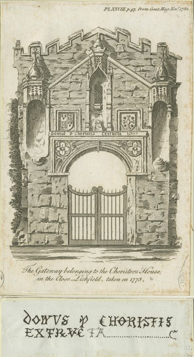 Lichfield - Porta de entrada da Casa dos Coristas: gravação de School English