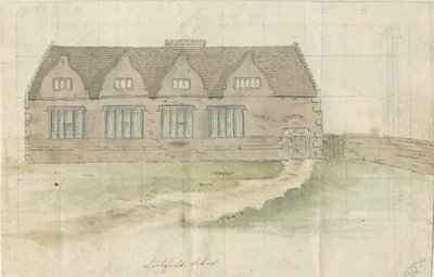 Lichfield - Escola Gramática: pintura aquarelada, nd [?late 18 cent] (pintura) de School English