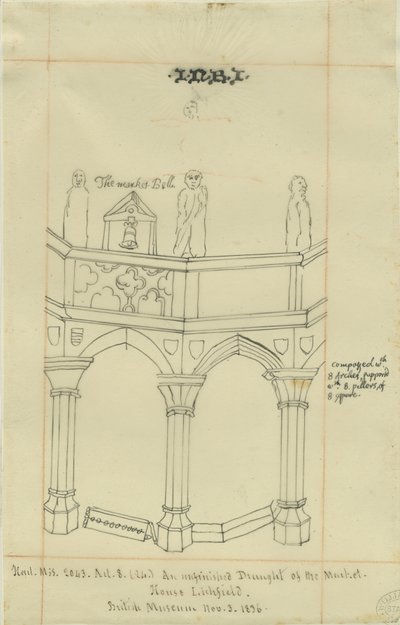 Lichfield - Market Place: traçado, 3 Nov 1836 (desenho) de School English