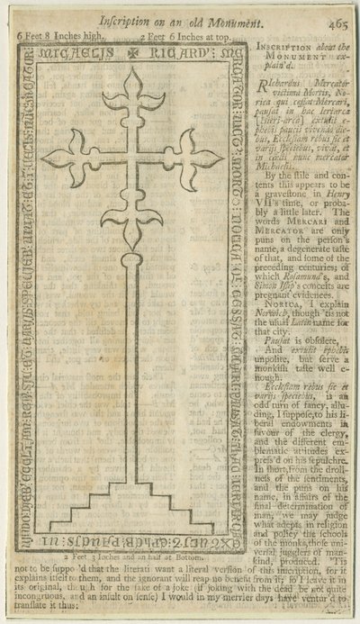 Lichfield - Laje monumental de Richard Mercator: xilogravura, nd [?18 cent] (estampado) de School English