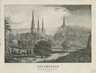 Lichfield - Vista Noroeste: litografia, nd [?19 cent] (estampado) de School English